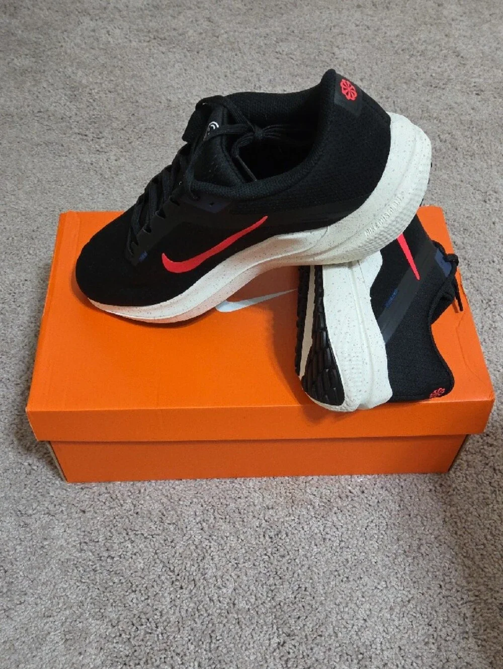 Nike Men’s Black Sneakers with Coral Red Swoosh